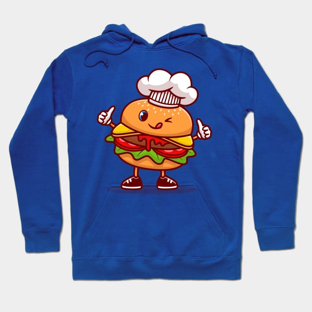 Cute Burger Chef Wearing Cap Cartoon Hoodie by Catalyst Labs